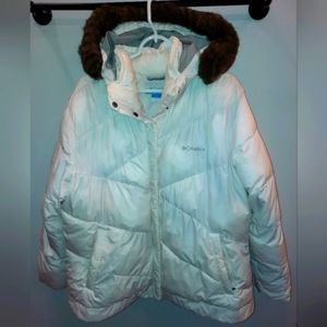 Women's Columbia 2x snow white coat with faux fur removable hood GUC